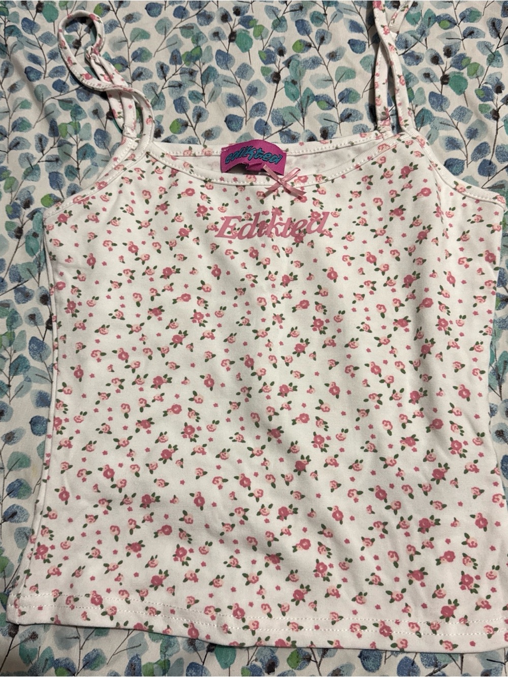 Edikted White Floral Tank Top - Pink Rose Print